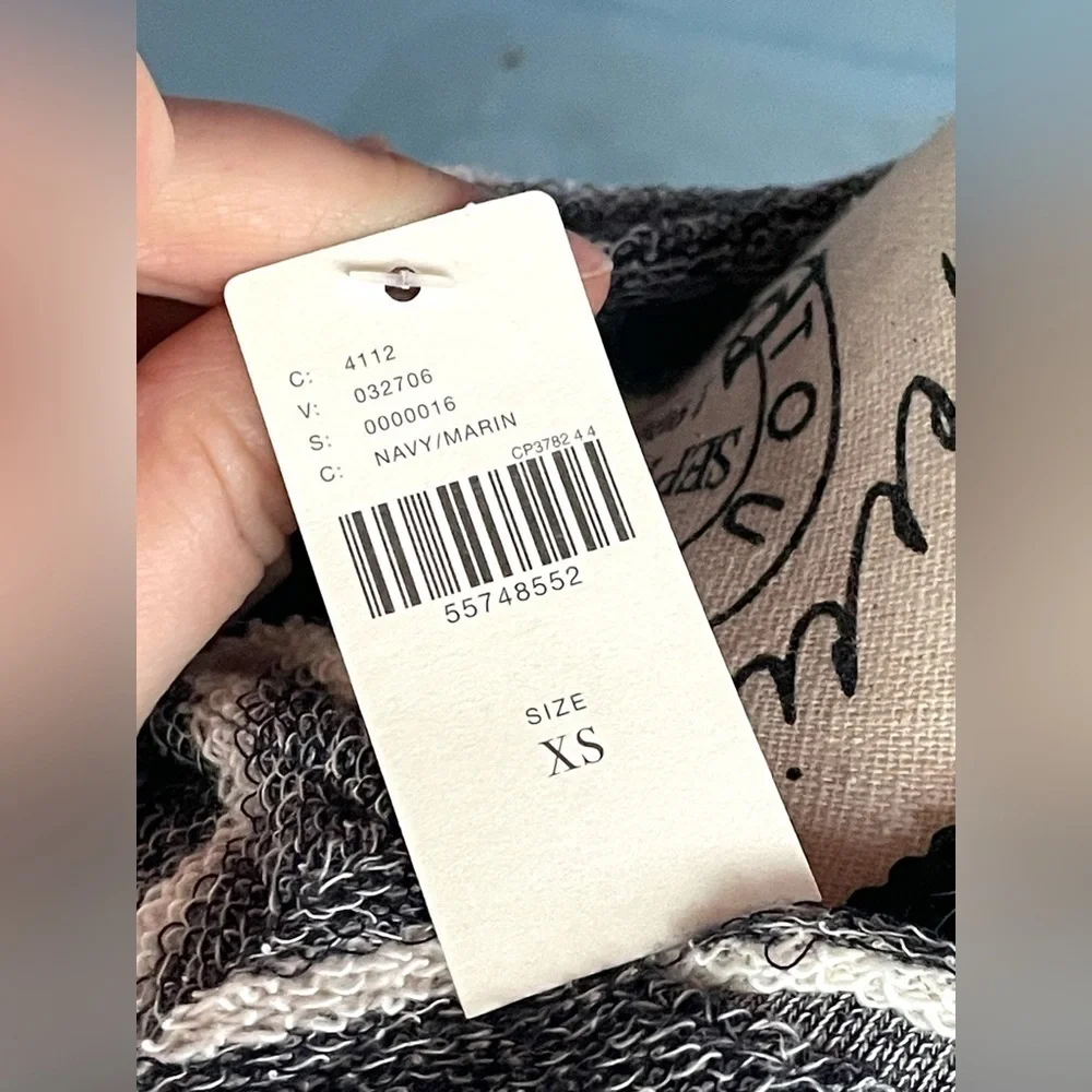 Anthropologie Womens XS Devin Textured Gray & White Striped Sweater Top-Raw Edge